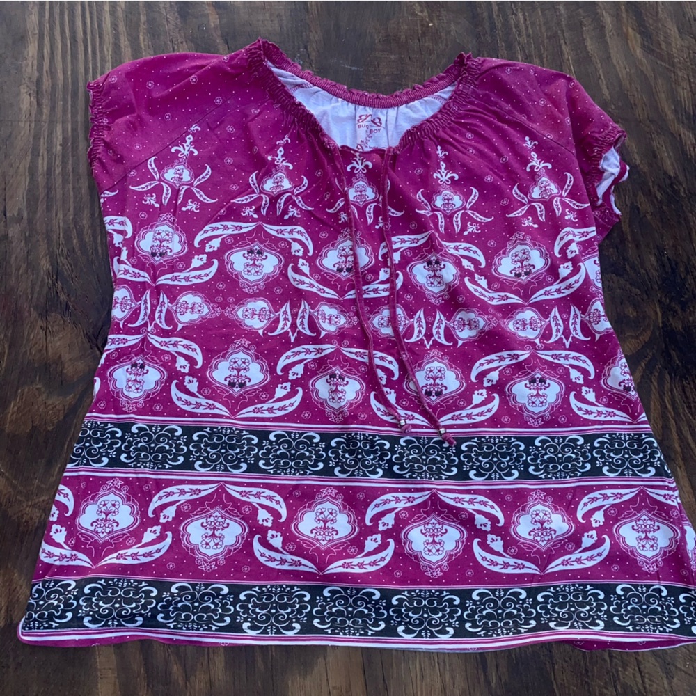 Pink and Black Patterned Strapless Top
